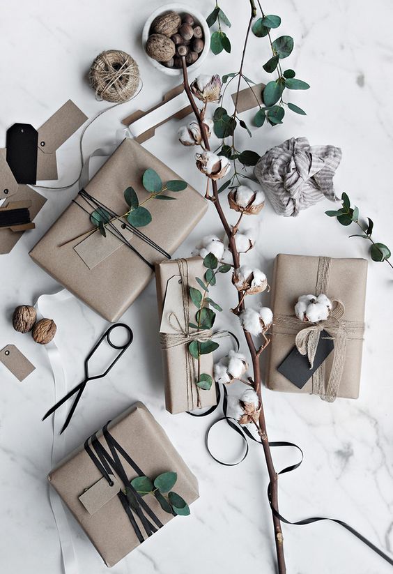 presentes de natal escandivo decoracao natalina minimalista nordica folhagens simples christmas decoration gifts embalagem wrapping